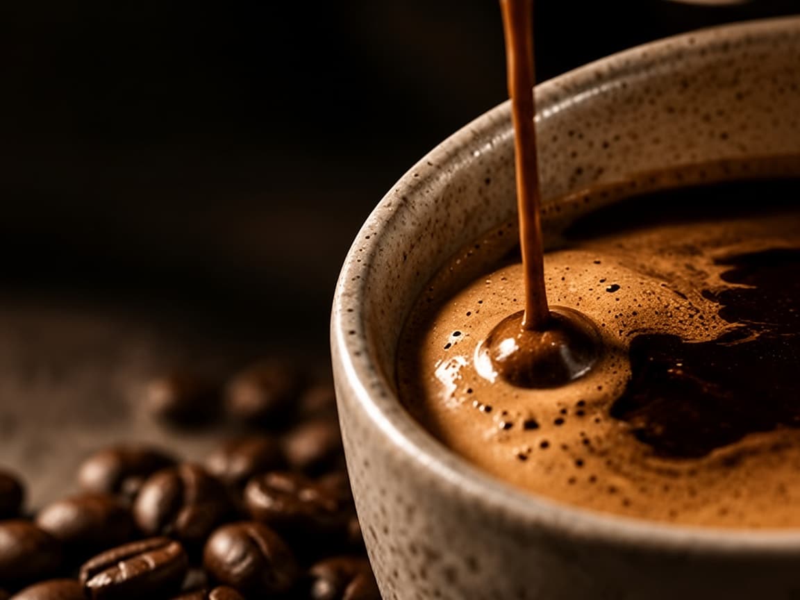 Fresh espresso pouring into a cup